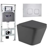 Комплект унитаза с инсталляцией WeltWasser AMBERG 506 ST + GELBACH 043 MT-GR + AMBERG RD-MT CR 10000012032 цвет Серый матовый с сиденьем Микролифт и клавишей смыва цвет Хром матовый