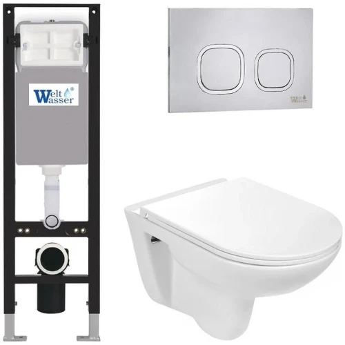 Комплект унитаза с инсталляцией WeltWasser AMBERG 350 + BAARBACH 004 GL-WT + AMBERG RD-MT CR 10000012286 цвет Белый глянцевый с сиденьем Микролифт и клавишей смыва цвет Хром матовый