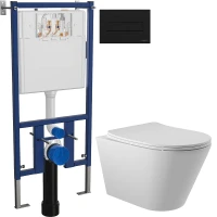Комплект унитаза DIWO Aqueduto Cone CON0120 с сиденьем с инсталляцией DIWO 4501 с клавишей смыва цвет Матовый черный