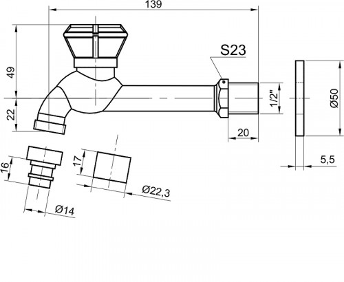 Кран для одного типа воды Bronze de Luxe 21594/1 Бронза с аэратором латунь на стену