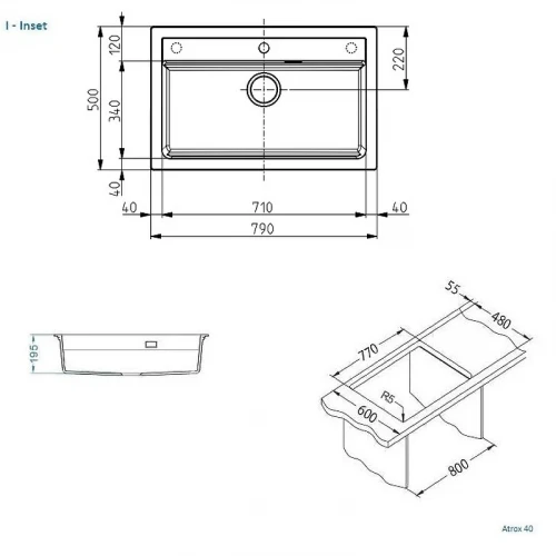 Кухонная мойка Alveus Granital Atrox 40 Arctic G11 790x500 1140443 Белая искусственный камень (литьевой мрамор) встраиваемая сверху, встраиваемая снизу