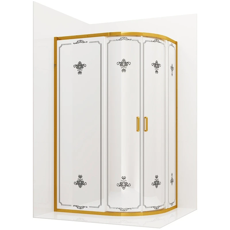 Душевой уголок Ambassador Royal 120x80 18015301 профиль Золото стекло белое с рисунком