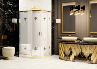 Душевой уголок Ambassador Royal 120x80 18015301 профиль Золото стекло белое с рисунком