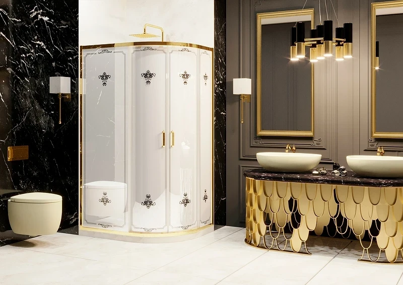 Душевой уголок Ambassador Royal 120x80 18015301 профиль Золото стекло белое с рисунком