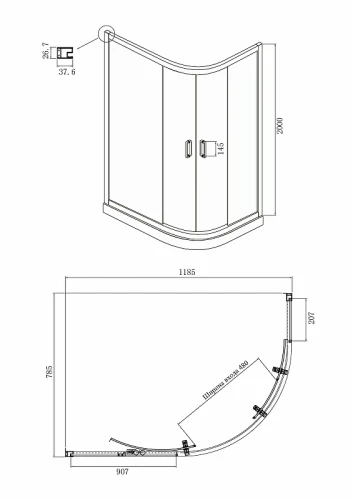 Душевой уголок Ambassador Royal 120x80 18015301 профиль Золото стекло белое с рисунком
