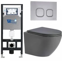 Комплект унитаза с инсталляцией WeltWasser AMBERG 506 + MERZBACH 043 MT-GR + AMBERG RD-CR 10000011381 цвет Серый матовый с сиденьем Микролифт и клавишей смыва цвет Хром