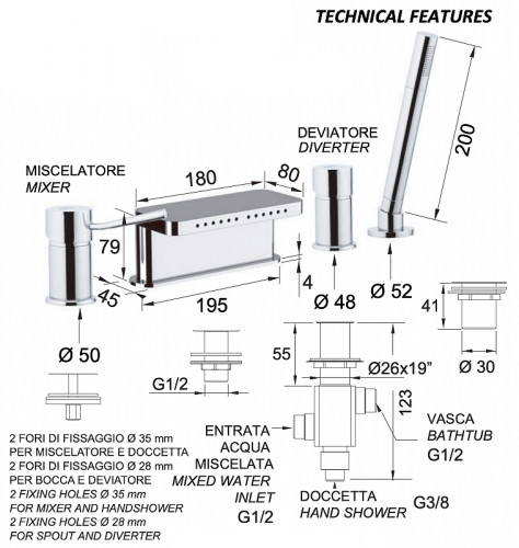 Смеситель на борт ванны Remer Minimal N06317MMBO цвет Белый матовый