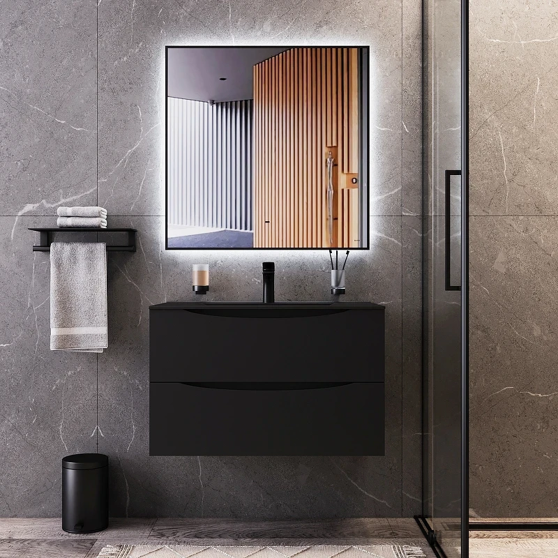 Зеркало Bond Cube 80x80 M36ZE-8080 с подсветкой Черное с бесконтактным выключателем стекло