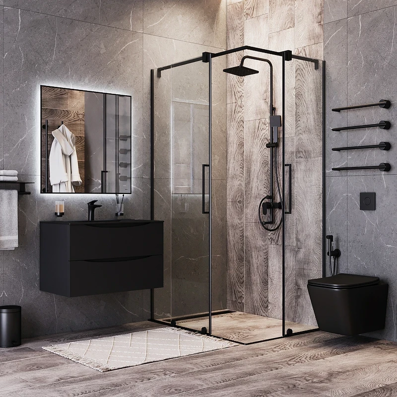 Зеркало Bond Cube 80x80 M36ZE-8080 с подсветкой Черное с бесконтактным выключателем стекло