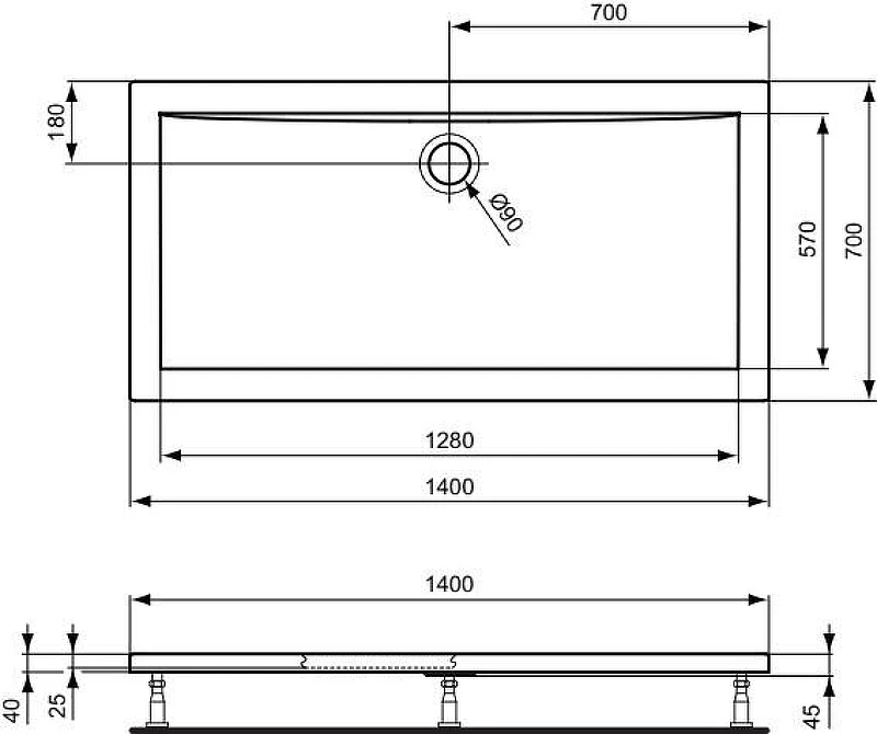 Акриловый поддон для душа Ideal Standard Ultraflat 140X70 K193701 цвет Euro White / Евробелый