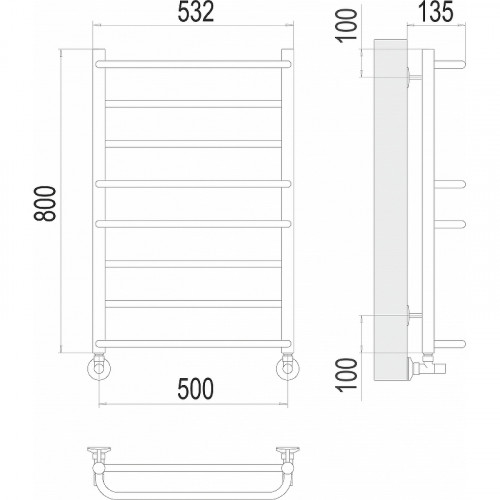 Водяной полотенцесушитель Terminus Евромикс П8 500x800 4670078530165 Хром, нижнее подключение, G 1/2" ВР нержавеющая сталь