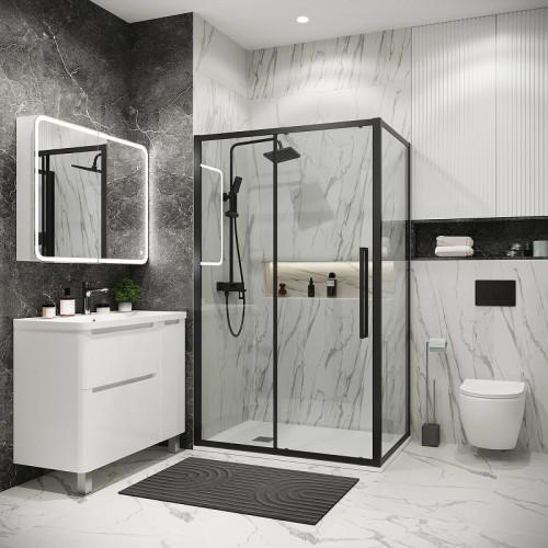 Душевая стенка Grossman Cosmo 80 200.K33.02.80.21.00 профиль Черный матовый стекло прозрачное