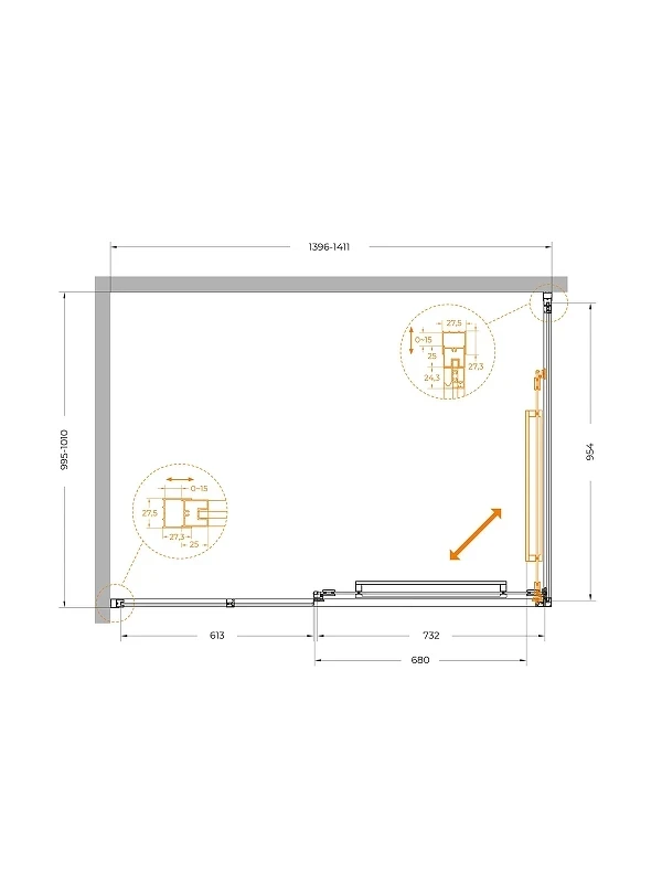 Душевой уголок Cezares Lux 140x100 LUX-AH-FS-11-140/100-C-CR профиль Хром стекло прозрачное