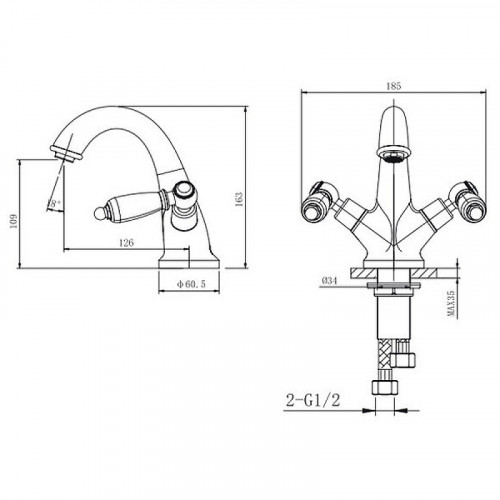 Смеситель для раковины Caprigo Adria-Classic Black Edition 03B-520-crm Хром латунь