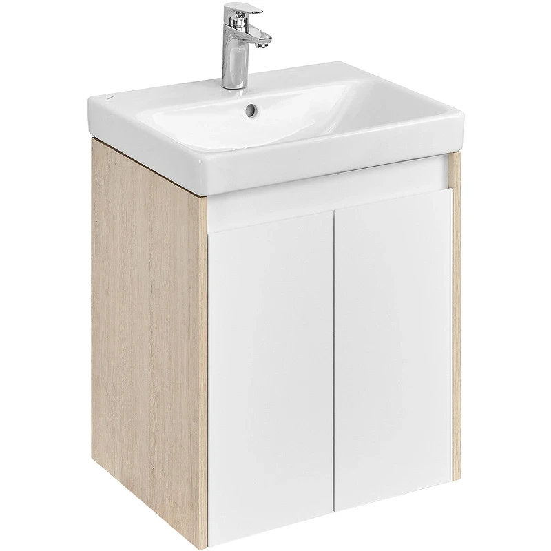 Тумба под раковину Aquaton Сканди Doors 55 1A278801SDB20 Белый глянец, Дуб верона МДФ / ЛДСП