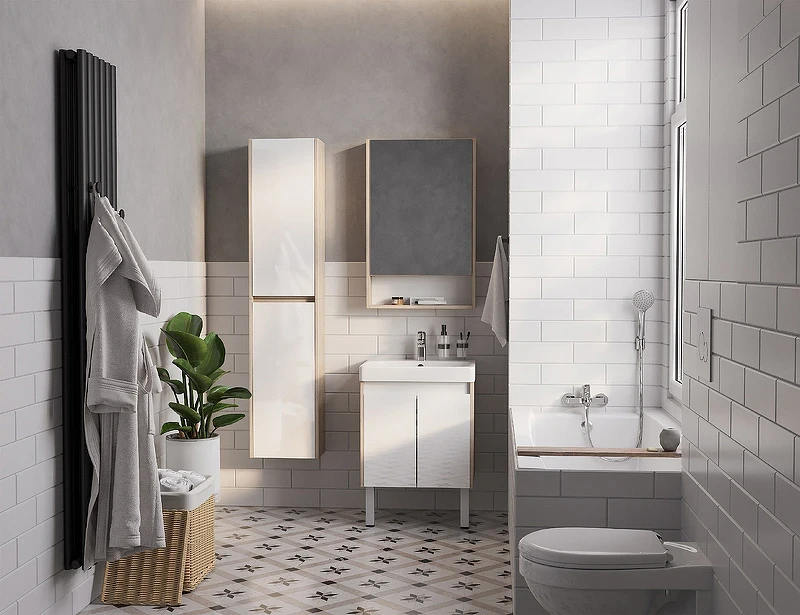 Тумба под раковину Aquaton Сканди Doors 55 1A278801SDB20 Белый глянец, Дуб верона МДФ / ЛДСП