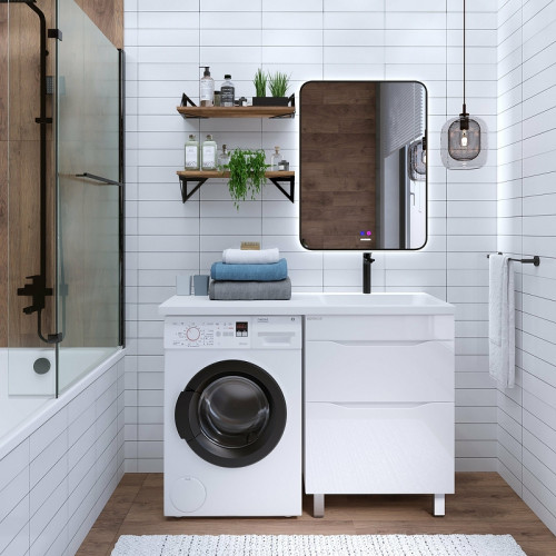 Раковина Grossman Madera Камилла 110 R 1101032 с местом под стиральную машину Белая искусственный камень (литьевой мрамор) с местом под стиральную машину, подвесная, полувстраиваемая