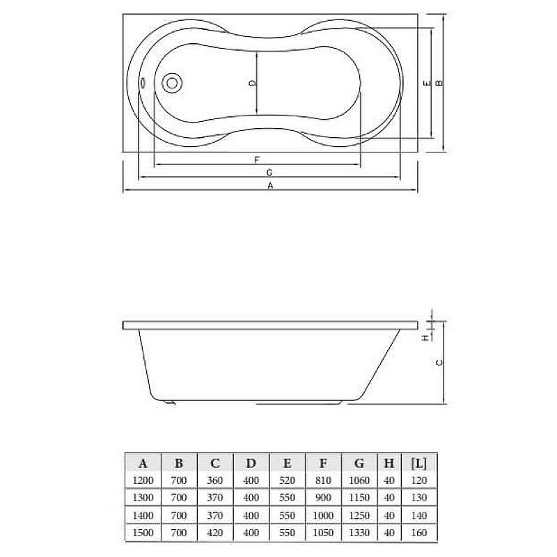Акриловая ванна C-Bath Salus 130x70 CBQ006002 без гидромассажа
