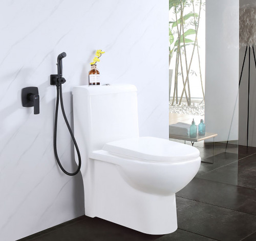 Гигиенический душ со смесителем Lemark Ursus LM7219BL Черный латунь встраиваемый