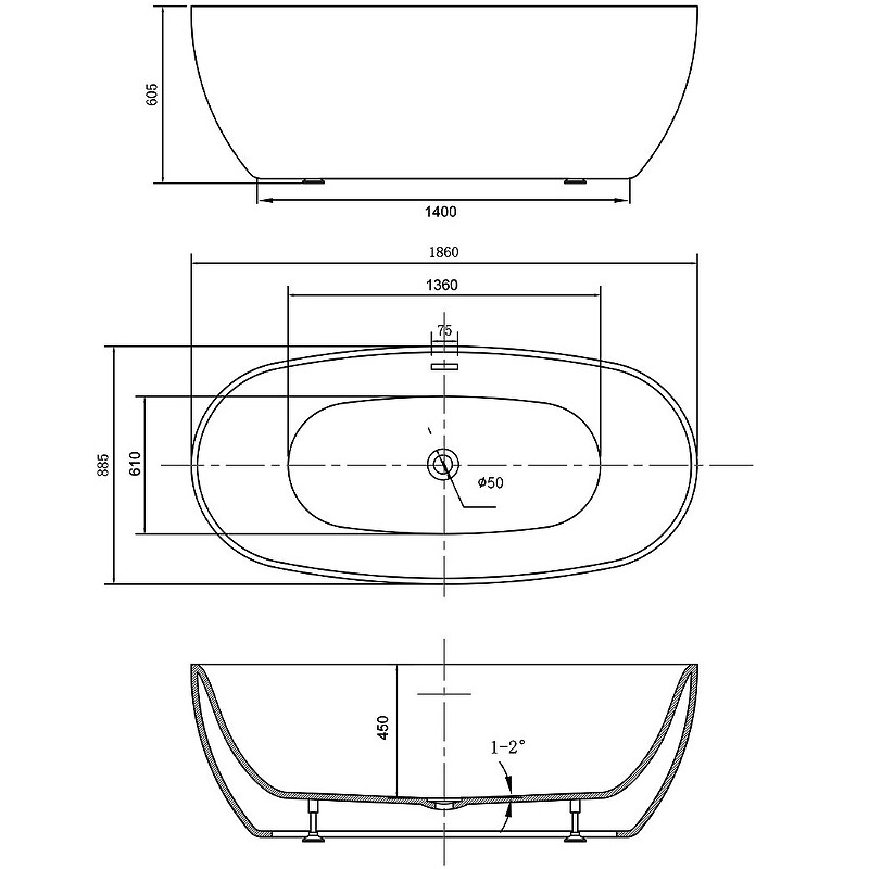 Акриловая ванна Vincea 186x88.5 VBT-405-1860 без гидромассажа