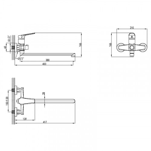 Смеситель для ванны AWP Tair S3051C универсальный цвет Хром