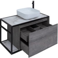 Тумба под раковину Aquanet Nova Lite Loft 90R 261655 подвесная Дуб рошелье МДФ / ЛДСП