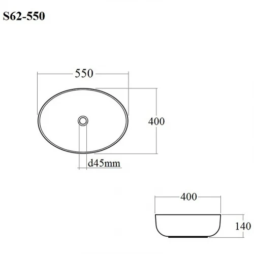 Раковина-чаша Bond Oval 55 S62-550 Белый глянец фарфор накладная
