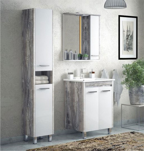 Зеркало со шкафом Corozo Лорена 65 SD-00000296 с подсветкой Антик Белое МДФ / ЛДСП, стекло