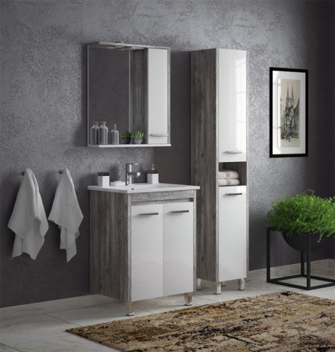 Зеркало со шкафом Corozo Лорена 65 SD-00000296 с подсветкой Антик Белое МДФ / ЛДСП, стекло