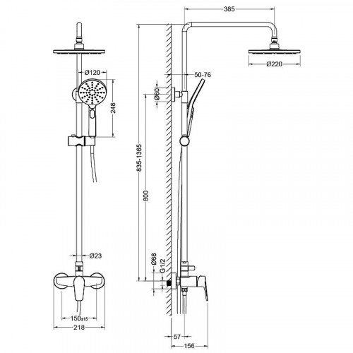 Душевая система Aquatek Бетта AQ2160MB Черная матовая латунь на стену