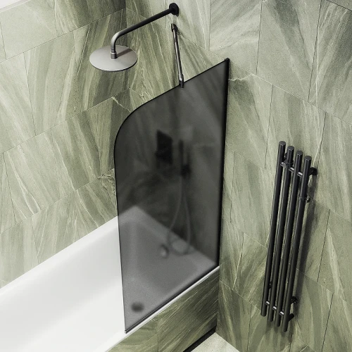 Шторка на ванну Maybah Glass MGV-129-6у 340x1400 в узком профиле Черный стекло графитовое матовое
