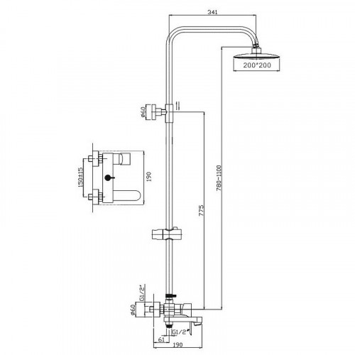 Душевая система Haiba HB24816-3 Пепельный латунь на стену