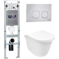 Комплект унитаза с инсталляцией WeltWasser AMBERG 350 ST + TELBACH 004 GL-WT + AMBERG RD-MT CR 10000006589 цвет Белый глянцевый с сиденьем Микролифт и клавишей смыва цвет Хром матовый