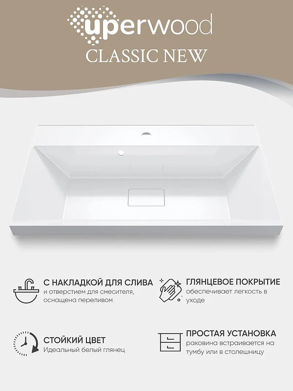 Раковина Uperwood Classic New 80 291021040 цвет Белый глянцевый