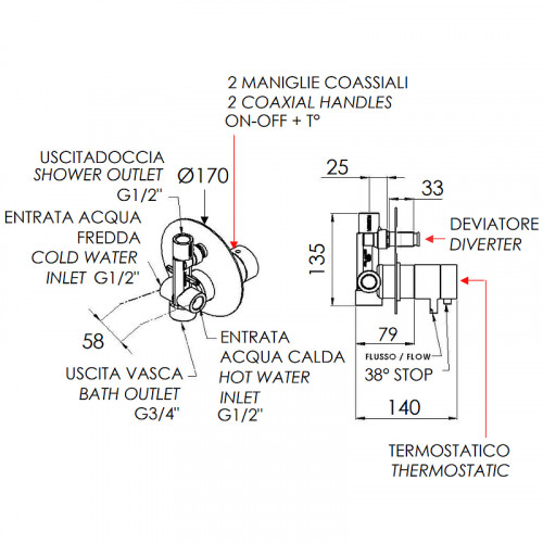Смеситель для душа Remer Elegance NT09 с термостатом Хром
