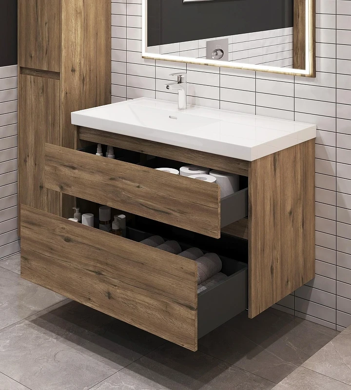 Тумба под раковину Aquanet Nova Lite 2.0 100 L 346320 подвесная цвет Дуб рустикальный