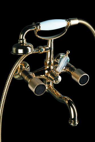 Смеситель для ванны Boheme Royal Cristal 293-Royal/CRST black Золото латунь на стену