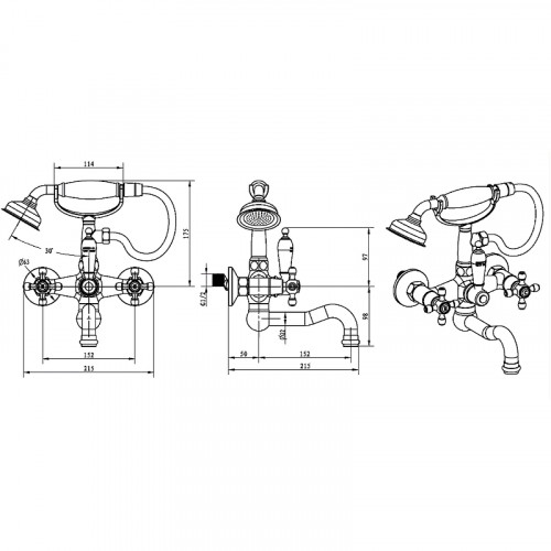 Смеситель для ванны Boheme Royal Cristal 293-Royal/CRST black Золото латунь на стену