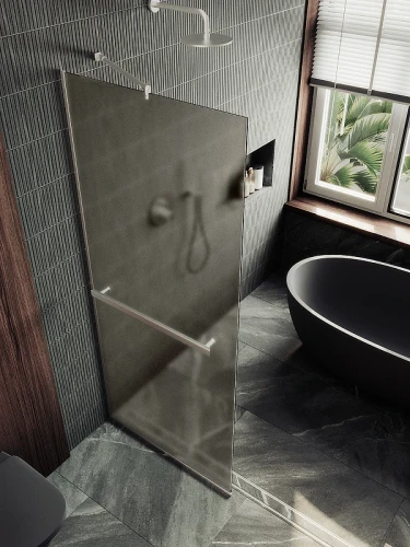 Душевая перегородка Maybah Glass MGD-722-5у 690x1950 в узком профиле Хром матовый стекло бронзовое матовое