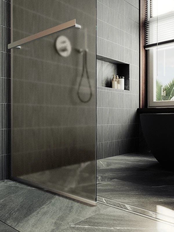 Душевая перегородка Maybah Glass MGD-722-5у 690x1950 в узком профиле Хром матовый стекло бронзовое матовое