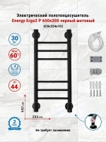 Электрический полотенцесушитель Energy Ergo2 P 650х300 EETRERGO2P6500R905M цвет Черный матовый