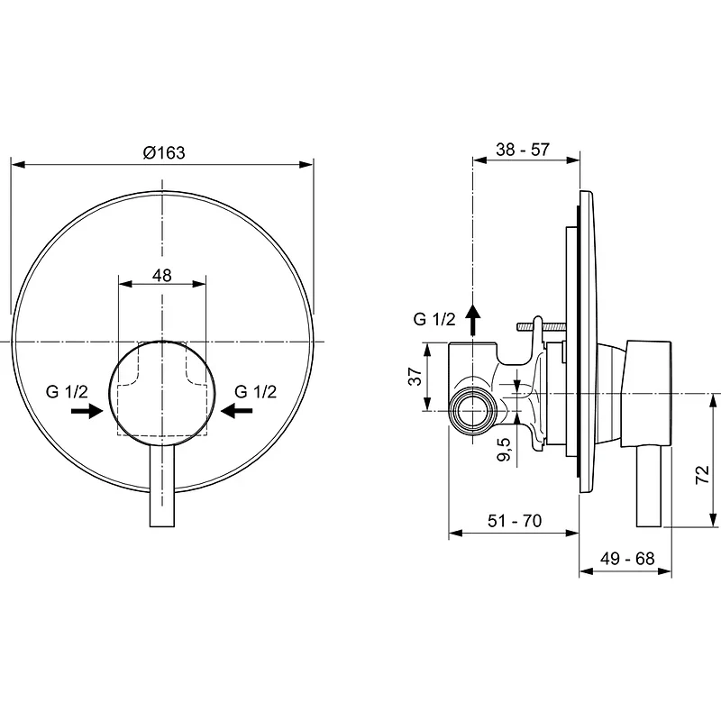 Смеситель для душа Ideal Standard Ceraline A6940AA Хром латунь встраиваемый
