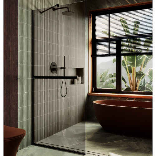 Душевая перегородка Maybah Glass MGD-727-6у 790x1950 в узком профиле Черный стекло бронзовое