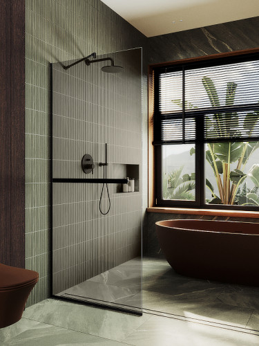 Душевая перегородка Maybah Glass MGD-727-6у 790x1950 в узком профиле Черный стекло бронзовое