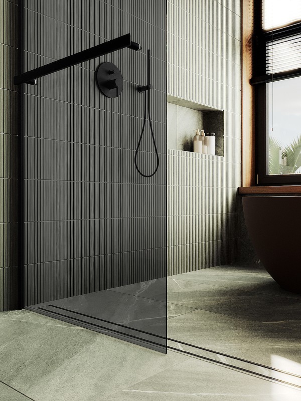 Душевая перегородка Maybah Glass MGD-735-6ш 890x1950 в широком профиле Черный стекло графитовое