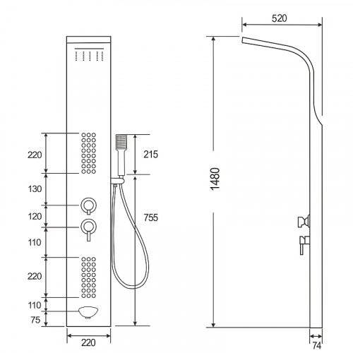 Душевая панель Ceruttispa Celia G CT10404 с гидромассажем Золото нержавеющая сталь на стену