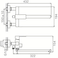 Смеситель для ванны Haiba HB22803-7 универсальный Черный матовый нержавеющая сталь на стену
