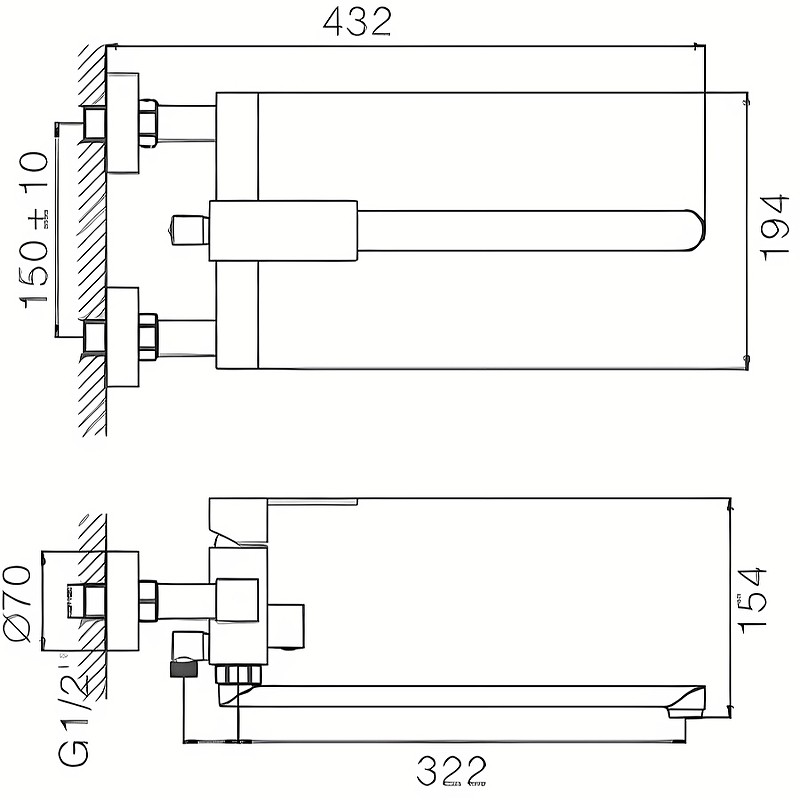 Смеситель для ванны Haiba HB22803-7 универсальный Черный матовый нержавеющая сталь на стену