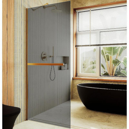 Душевая перегородка Maybah Glass MGD-1461-3ш 990х1950 в широком профиле с полотенцедержателем Золото стекло графитовое