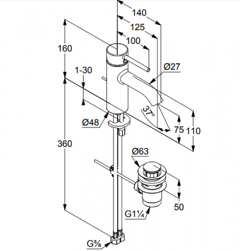 Смеситель для раковины Kludi Bozz 382700576 Хром латунь